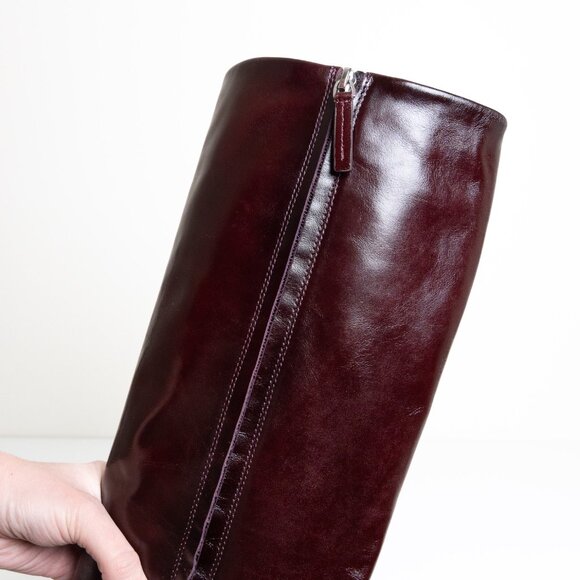 Zara Leather Boots Burgundy Wide Heel Tall Classy EU 42 - Picture 12 of 16